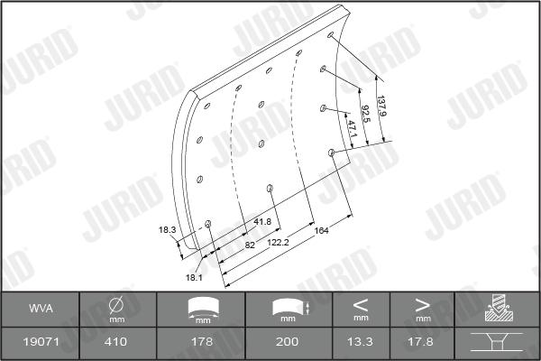 Jurid 1907101070 - Комплект гальмівних черевиків, барабанні гальма autocars.com.ua