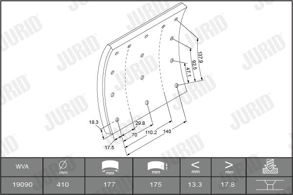 Jurid 1909001070 - Комплект тормозных башмаков, барабанные тормоза autodnr.net