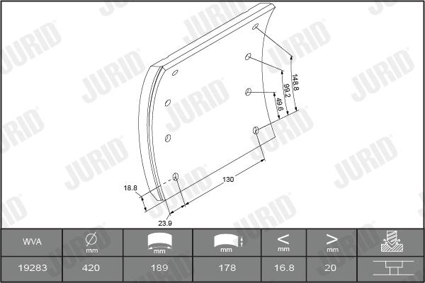 Jurid 1928301070 - Комплект гальмівних черевиків, барабанні гальма autocars.com.ua