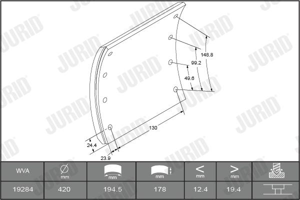 Jurid 1928301070 - Комплект гальмівних черевиків, барабанні гальма autocars.com.ua