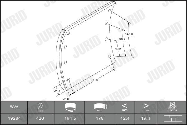 Jurid 1928394040 - Комплект гальмівних черевиків, барабанні гальма autocars.com.ua