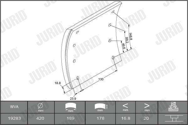 Jurid 1928394040 - Комплект гальмівних черевиків, барабанні гальма autocars.com.ua