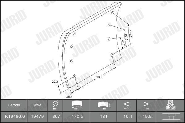 Jurid 1948001230 - Комплект гальмівних черевиків, барабанні гальма autocars.com.ua