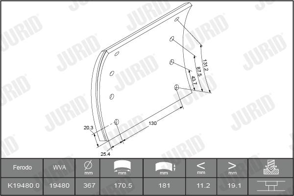 Jurid 1948001230 - Комплект гальмівних черевиків, барабанні гальма autocars.com.ua