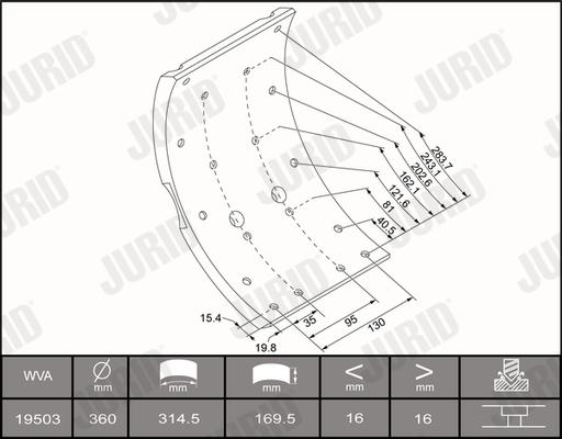 Jurid 1950301510 - Комплект гальмівних черевиків, барабанні гальма autocars.com.ua