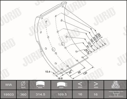 Jurid 1950303320 - Комплект гальмівних черевиків, барабанні гальма autocars.com.ua