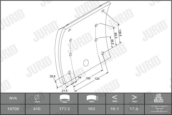 Jurid 1957901820 - Комплект гальмівних черевиків, барабанні гальма autocars.com.ua