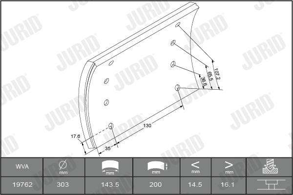 Jurid 1976201250 - Комплект гальмівних черевиків, барабанні гальма autocars.com.ua