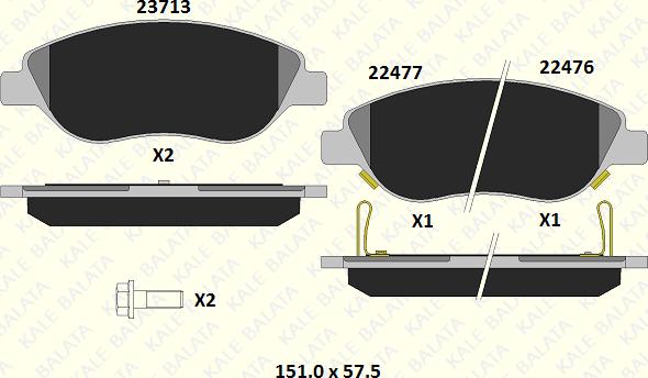 KALE 22476 194 05 - Гальмівні колодки, дискові гальма autocars.com.ua