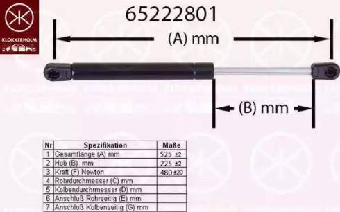 Klokkerholm 65222801 - Газовая пружина, капот avtokuzovplus.com.ua