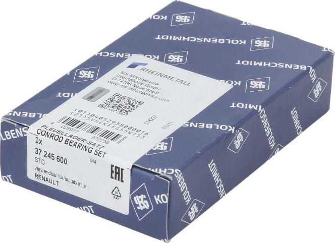 Kolbenschmidt 37 245 600 - Комплект шатунних вкладишів autocars.com.ua