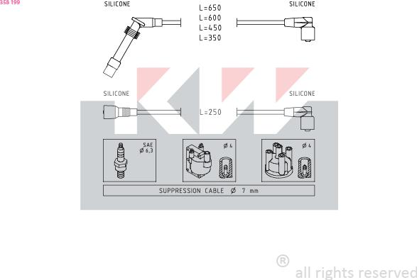 KW 358 199 - Комплект проводов зажигания avtokuzovplus.com.ua