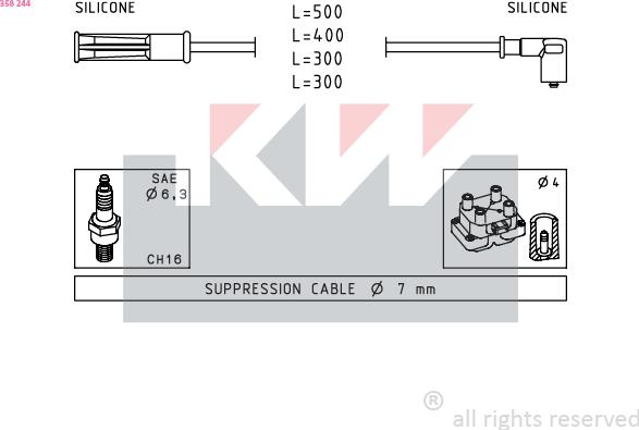 KW 358 244 - Комплект проводов зажигания avtokuzovplus.com.ua