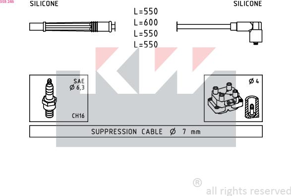 KW 358 246 - Комплект проводов зажигания avtokuzovplus.com.ua