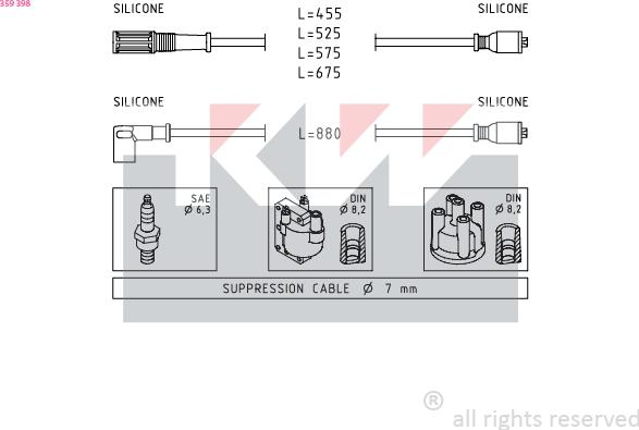 KW 359 398 - Комплект проводов зажигания avtokuzovplus.com.ua