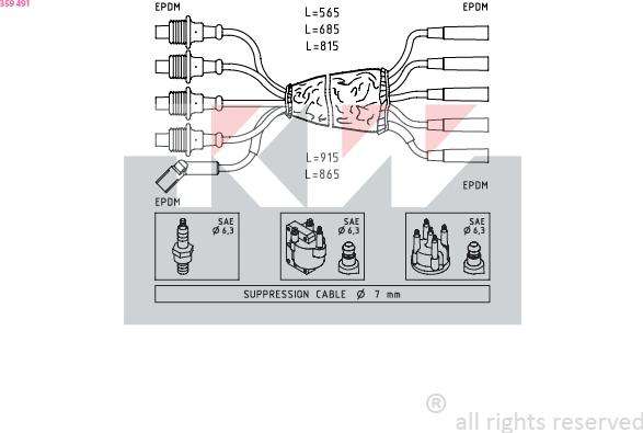 KW 359 491 - Комплект проводів запалювання autocars.com.ua