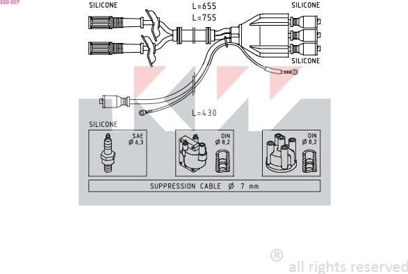 KW 359 507 - Комплект проводів запалювання autocars.com.ua