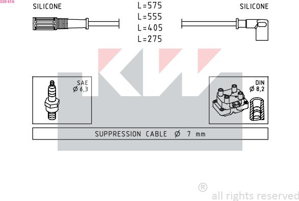 KW 359 616 - Комплект проводів запалювання autocars.com.ua