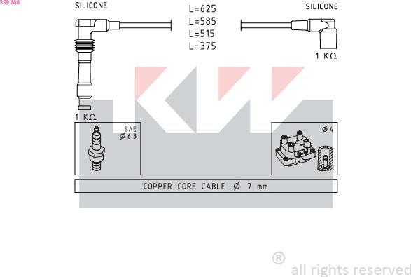 KW 359 688 - Комплект проводів запалювання autocars.com.ua