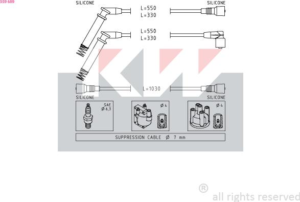 KW 359 689 - Комплект проводів запалювання autocars.com.ua