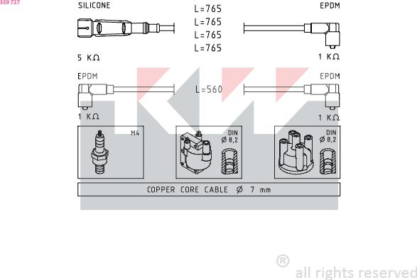 KW 359 727 - Комплект проводов зажигания avtokuzovplus.com.ua