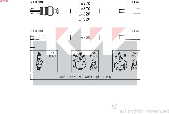 KW 359 780 - Комплект проводов зажигания avtokuzovplus.com.ua