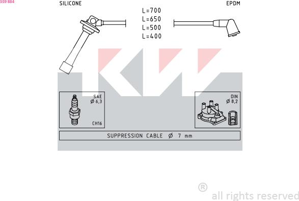 KW 359 884 - Комплект проводів запалювання autocars.com.ua