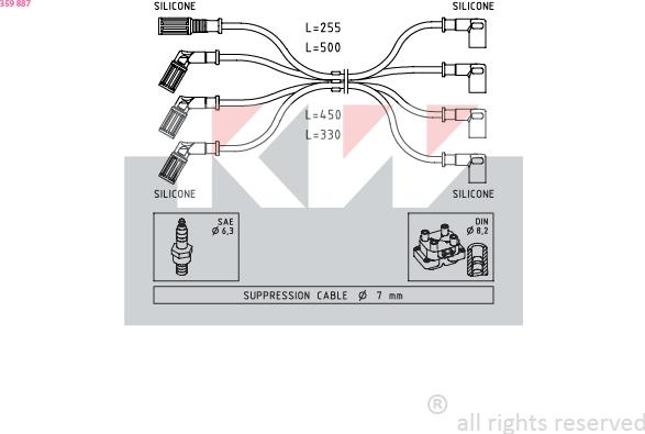 KW 359 887 - Комплект проводов зажигания avtokuzovplus.com.ua