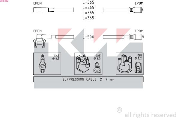 KW 360 332 - Комплект проводов зажигания avtokuzovplus.com.ua