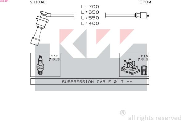 KW 360 401 - Комплект проводів запалювання autocars.com.ua