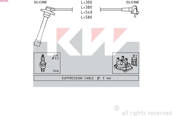 KW 360 435 - Комплект проводів запалювання autocars.com.ua