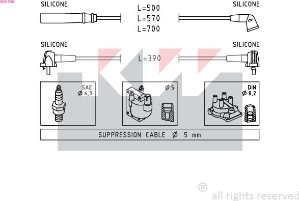KW 360 436 - Комплект проводів запалювання autocars.com.ua