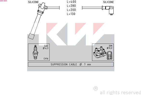 KW 360 504 - Комплект проводів запалювання autocars.com.ua