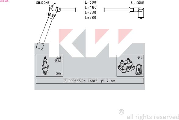 KW 360 505 - Комплект проводів запалювання autocars.com.ua