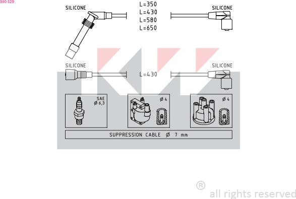 KW 360 529 - Комплект проводов зажигания avtokuzovplus.com.ua