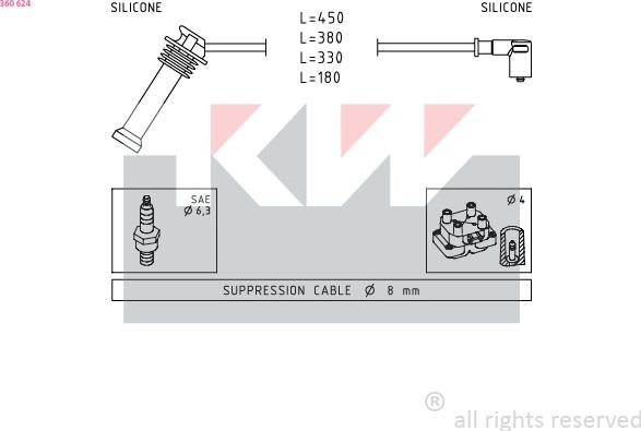 KW 360 624 - Комплект проводов зажигания avtokuzovplus.com.ua