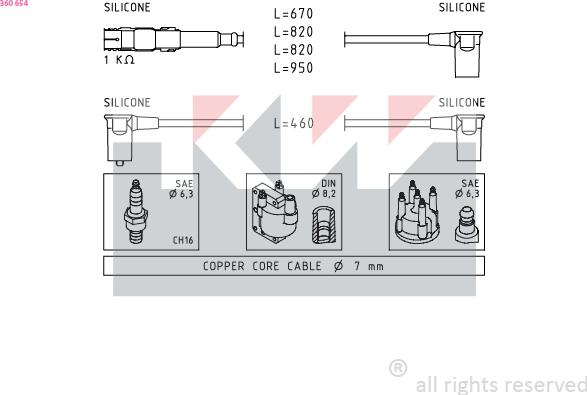 KW 360 654 - Комплект проводів запалювання autocars.com.ua