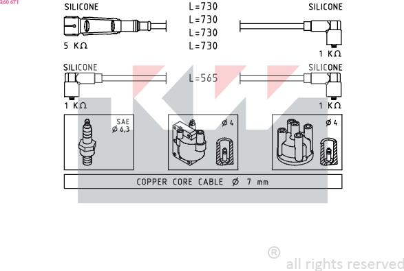 KW 360 671 - Комплект проводів запалювання autocars.com.ua