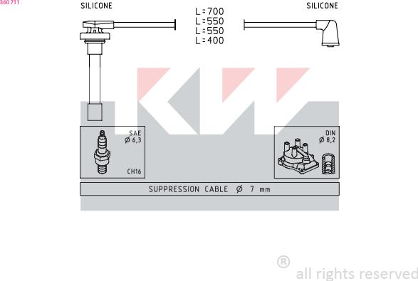 KW 360 711 - Комплект проводов зажигания avtokuzovplus.com.ua