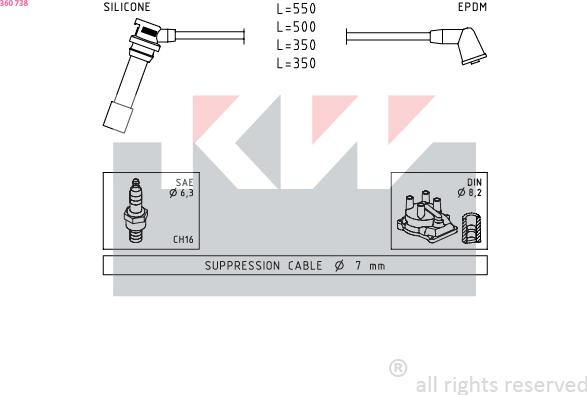 KW 360 738 - Комплект проводов зажигания avtokuzovplus.com.ua