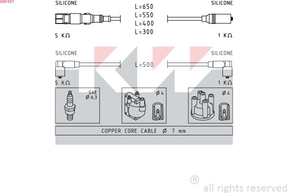 KW 360 937 - Комплект проводів запалювання autocars.com.ua