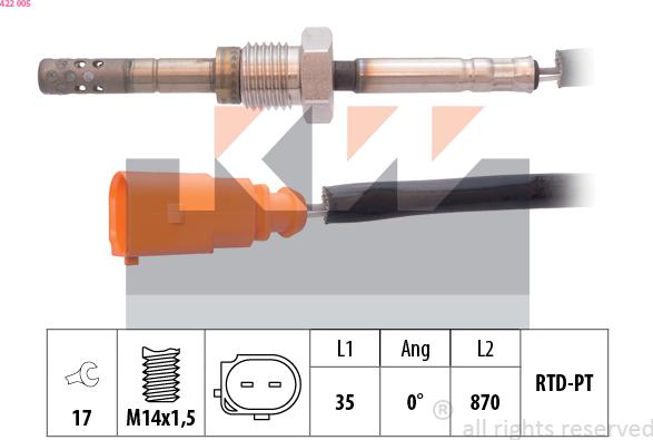 KW 422 005 - Датчик, температура вихлопних газів autocars.com.ua