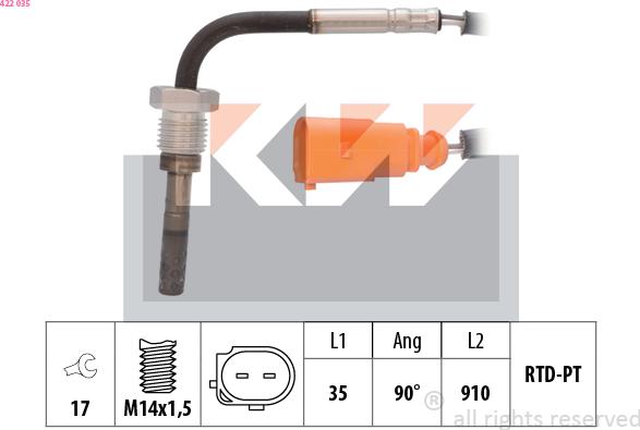 KW 422 035 - Датчик, температура вихлопних газів autocars.com.ua