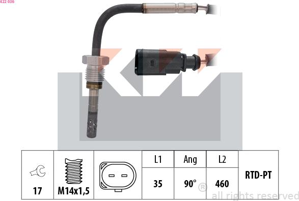 KW 422 036 - Датчик, температура выхлопных газов avtokuzovplus.com.ua