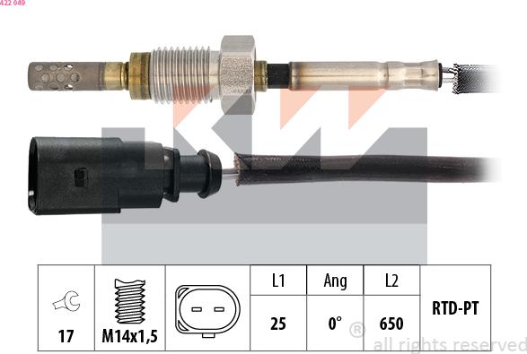 KW 422 049 - Датчик, температура вихлопних газів autocars.com.ua