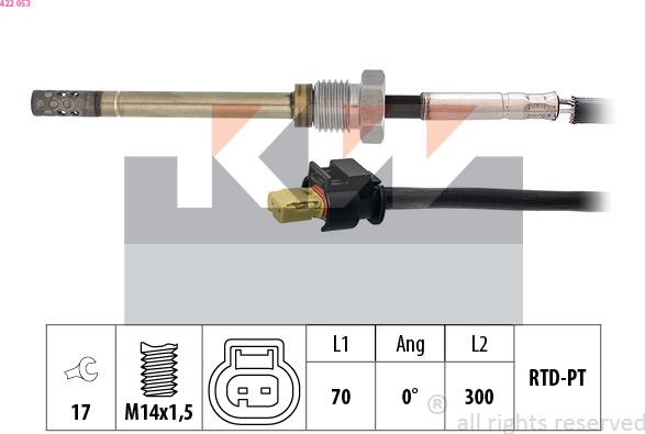 KW 422 053 - Датчик, температура вихлопних газів autocars.com.ua