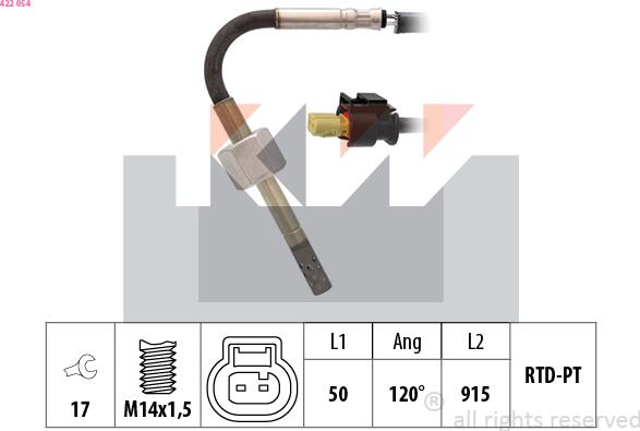 KW 422 054 - Датчик, температура вихлопних газів autocars.com.ua