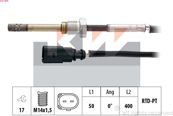 KW 422 066 - Датчик, температура вихлопних газів autocars.com.ua