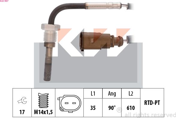 KW 422 067 - Датчик, температура вихлопних газів autocars.com.ua