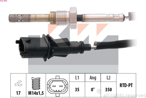 KW 422 068 - Датчик, температура вихлопних газів autocars.com.ua